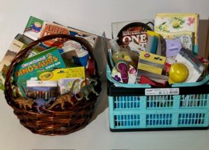 photo of Dinosaur Basket and Cooking Basket to be auctioned at Spring Book Sale